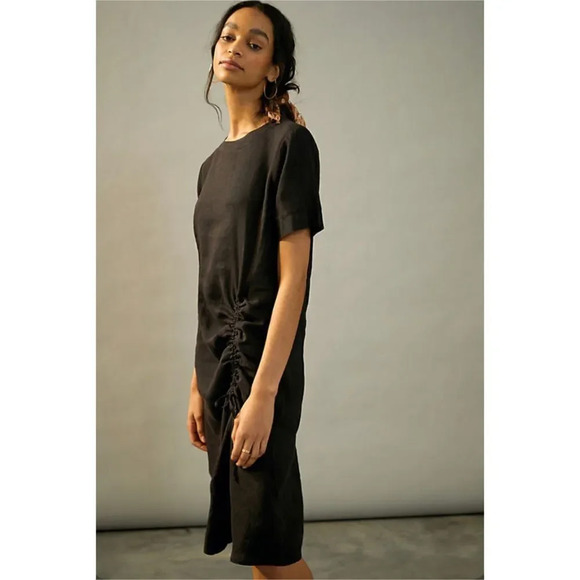 NWT Anthropologie Stateside Vivienne Linen Midi Dress In Black - Picture 1 of 8